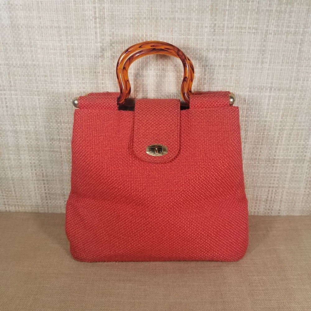 Vintage MCM Orange Fabric Purse With Plastic Handles